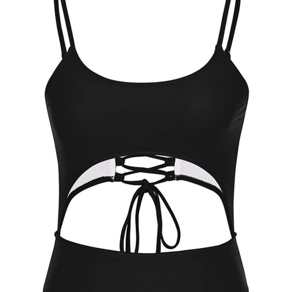 Scoop Neck Cut Out Front Lace Up Back High Cut Monokini One Piece Swimsuit - Picture 8 of 11